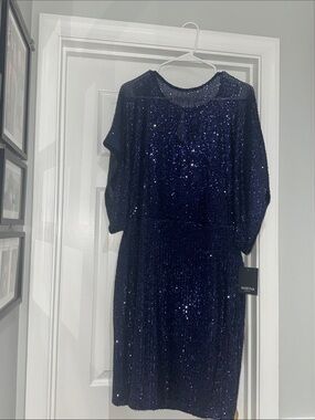 marina navy sequin dress MARINA | Dresses | Marina Blue Sequin Party Cocktail Holiday Christmas Dress  Size 6w
